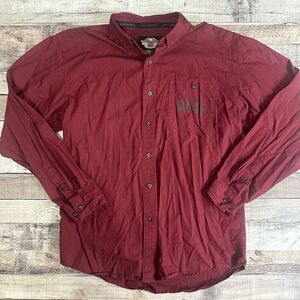 Harley Davidson Y2K Maroon Long Sleeve Button Down Collared Shirt | Size Large